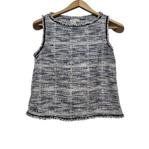 Max Studio Women's XS Sleeveless Tweed Tank Top Blue & White